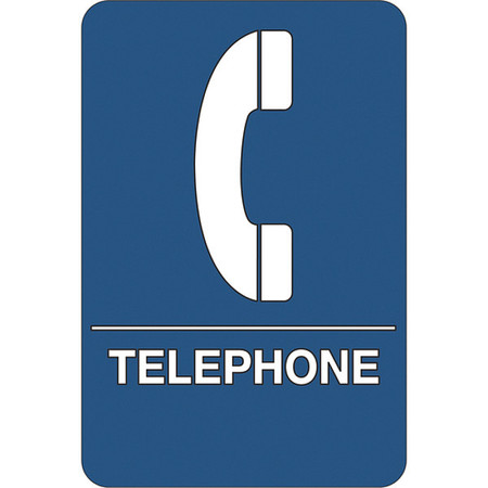 PARTNERS BRAND "Telephone" ADA Compliant Plastic Sign, 9" x 6", Blue/White, 1/Each SN108