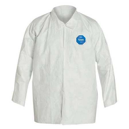 Dupont Disposable Shirt , 2XL , White , Polyolefin , Snap Front TY303SWH2X005000