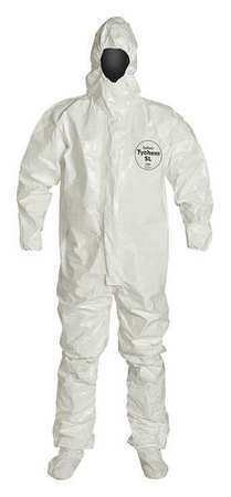 Dupont Hooded Chemical Resistant Coveralls, 6 PK, White, Tychem(R) 4000, Zipper SL128TWHMD000600