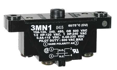 HONEYWELL Industrial Snap Action Switch, Pin, Plunger Actuator, DPDT, 15A @ 600V AC Contact Rating 3MN1
