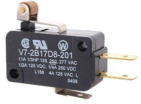 HONEYWELL Miniature Snap Action Switch, Lever, Roller, Short Actuator, SPDT, 3A @ 240V AC Contact Rating V7-2B17D8-201