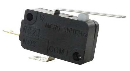 HONEYWELL Miniature Snap Action Switch, Lever, Long Actuator, 1NO, 11A @ 125V AC Contact Rating V7-2B27D8-022