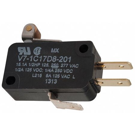 HONEYWELL Miniature Snap Action Switch, Lever, Roller, Short Actuator, SPDT, 15A @ 240V AC Contact Rating V7-1C17D8-201