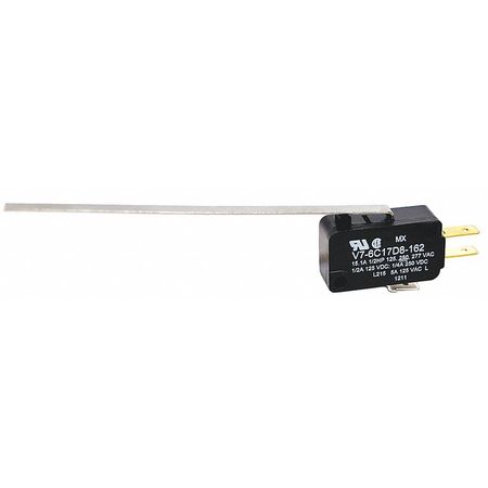 HONEYWELL Miniature Snap Action Switch, Lever, Long Actuator, SPDT, 15A @ 240V AC Contact Rating V7-6C17D8-162