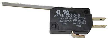 HONEYWELL Miniature Snap Action Switch, Lever, Long Actuator, SPDT, 3A @ 240V AC Contact Rating V7-7B17D8-048