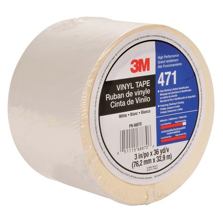 3M Marking Tape, Roll, 3In W, 108 ft. L, White 471
