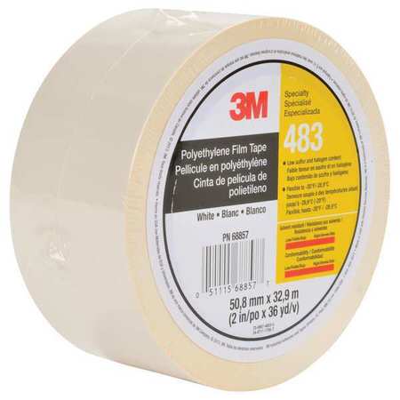 3M Film Tape, Polyethylene, White, 2In x 36 Yd 483