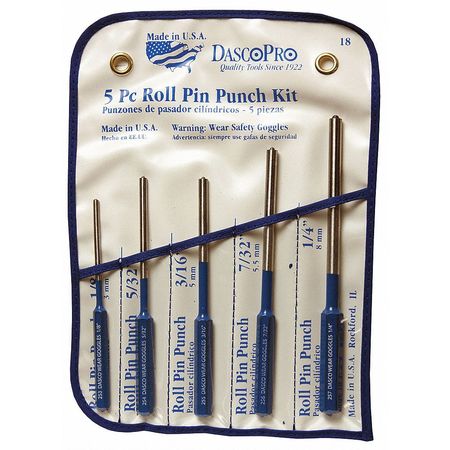 Dasco Pro Roll Pin Punch Set, 5 Pcs 18G