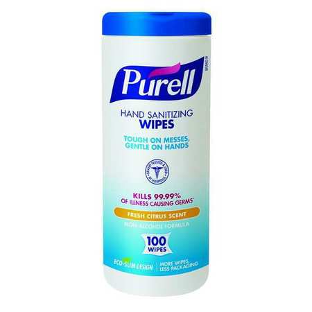 Purell Hand Sanitizer Wipes, White, Canister, Textured, 5-3/4 in x 7 in, Citrus, 12 PK 9111-12