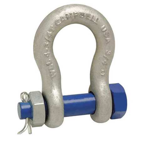 CAMPBELL CHAIN & FITTINGS 5/8" Anchor Shackle, Bolt Type, Forged Carbon Steel, Galvanized 5391035