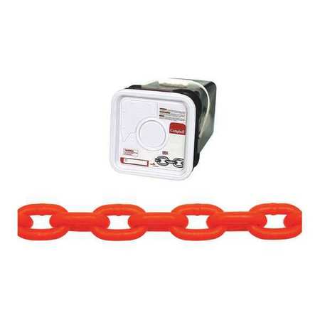 CAMPBELL CHAIN & FITTINGS 5/16" Grade 43 High Test Chain, Hi-Vis Orange Polycoat, 60' Square Pail HV0184526