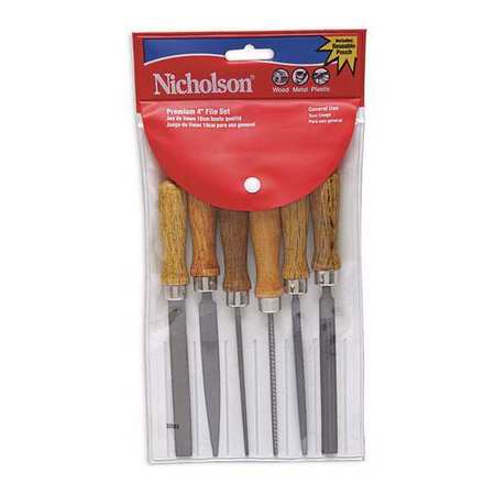 CRESCENT NICHOLSON 6 Piece 4" Assorted American Pattern File Set with Wooden Handles 22062NNN