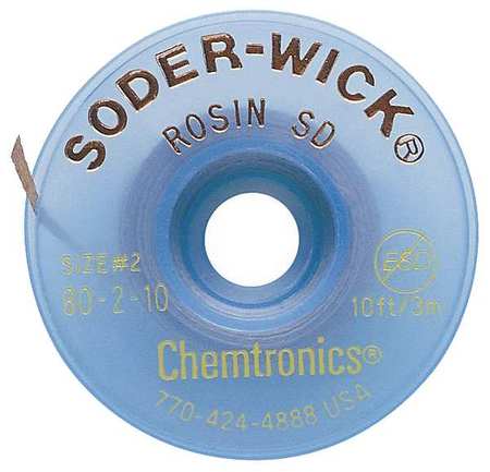 Chemtronics Desoldering Wick, 10 ft., 2, Copper, Rosin 80-2-10