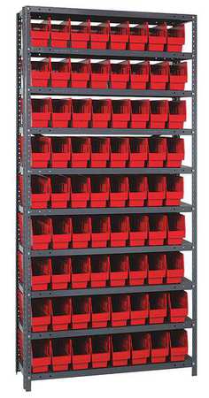 QUANTUM STORAGE SYSTEMS Steel Bin Shelving, 36 in W x 75 in H x 12 in D, 10 Shelves, Red 1275-201RD
