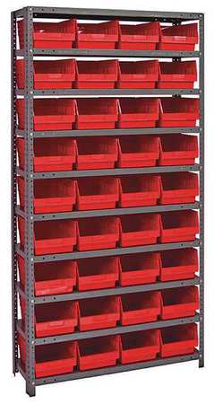 QUANTUM STORAGE SYSTEMS Steel Bin Shelving, 36 in W x 75 in H x 12 in D, 10 Shelves, Red 1275-207RD