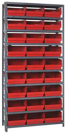 QUANTUM STORAGE SYSTEMS Steel Bin Shelving, 36 in W x 75 in H x 12 in D, 10 Shelves, Red 1275-209RD