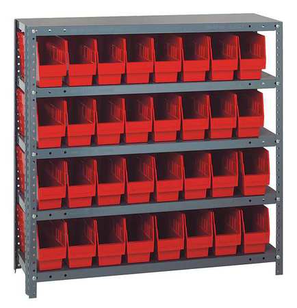 QUANTUM STORAGE SYSTEMS Steel Bin Shelving, 36 in W x 39 in H x 12 in D, 5 Shelves, Red 1239-201RD