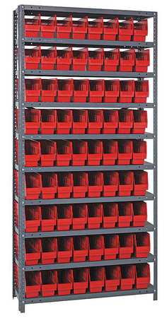 QUANTUM STORAGE SYSTEMS Steel Bin Shelving, 36 in W x 75 in H x 18 in D, 10 Shelves, Red 1875-203RD