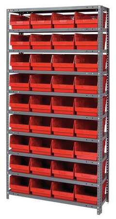 QUANTUM STORAGE SYSTEMS Steel Bin Shelving, 36 in W x 75 in H x 18 in D, 10 Shelves, Red 1875-208RD