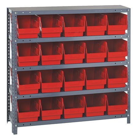 QUANTUM STORAGE SYSTEMS Steel Bin Shelving, 36 in W x 39 in H x 18 in D, 5 Shelves, Red 1839-204RD