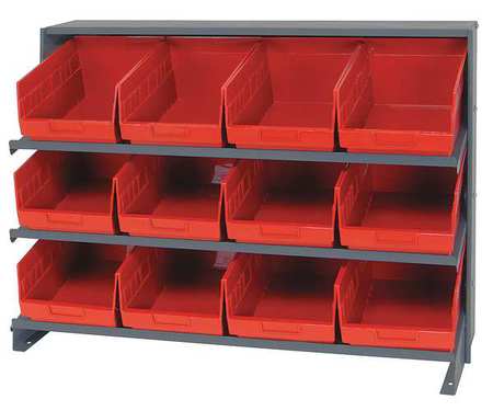 QUANTUM STORAGE SYSTEMS Steel Bench Pick Rack, 36 in W x 27 in H x 12 in D, 3 Shelves, Red QPRHA-207RD