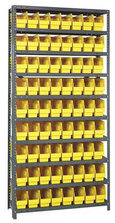 QUANTUM STORAGE SYSTEMS Steel Bin Shelving, 36 in W x 75 in H x 12 in D, 10 Shelves, Yellow 1275-201YL