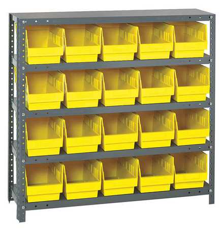 QUANTUM STORAGE SYSTEMS Steel Bin Shelving, 36 in W x 39 in H x 12 in D, 5 Shelves, Yellow 1239-202YL