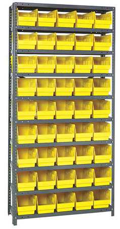 QUANTUM STORAGE SYSTEMS Steel Bin Shelving, 36 in W x 75 in H x 18 in D, 10 Shelves, Yellow 1875-204YL