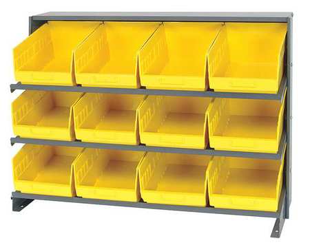 QUANTUM STORAGE SYSTEMS Steel Bench Pick Rack, 36 in W x 27 in H x 12 in D, 3 Shelves, Yellow QPRHA-207YL