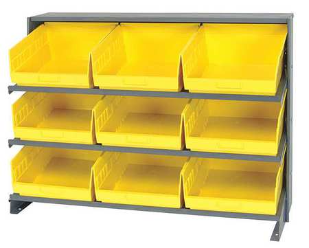 QUANTUM STORAGE SYSTEMS Steel Bench Pick Rack, 36 in W x 27 in H x 12 in D, 3 Shelves, Yellow QPRHA-209YL