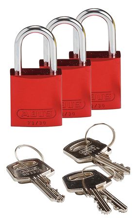 BRADY Lockout Padlock, KA, Red, 1-7/16"H, PK3 133279