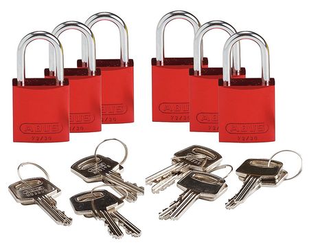 BRADY Lockout Padlock, KD, Red, 1-7/16"H, PK6 133261