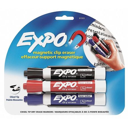 EXPO Dry Erase Marker Set, Chisel Tip Black, Blue, Red PK3 81503