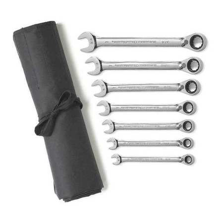 GEARWRENCH 7 Piece 72-Tooth 12 Point Reversible Ratcheting Combination SAE Wrench Set with Tool Roll 9567RN