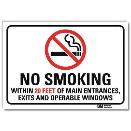 Lyle No Smoking Sign, 5 in H, 7 in W, Reflective Sheeting, Horizontal Rectangle, English, U1-1018-RD_7X5 U1-1018-RD_7X5