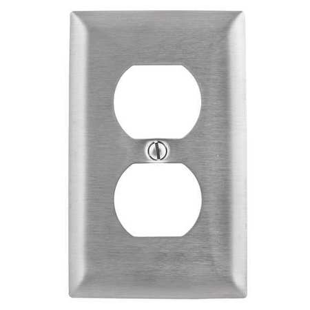 HUBBELL Duplex Receptacle Wall Plates and Box Cover, Number of Gangs: 1 Stainless Steel, Brushed Finish SSJ8