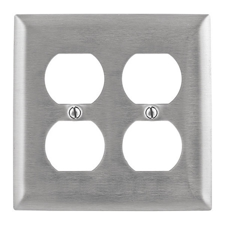 Hubbell Wiring Device-Kellems Duplex Opening Wall Plates, Number of Gangs: 2 Stainless Steel, Brushed Finish SSJ82