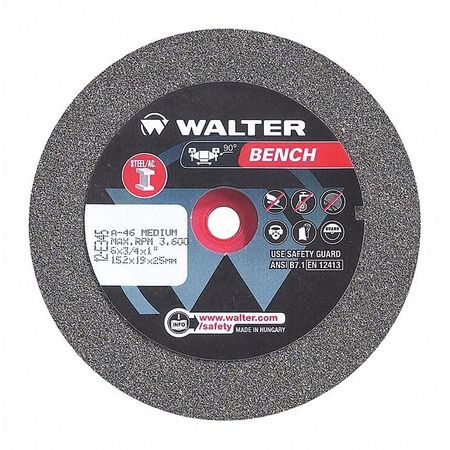 WALTER SURFACE TECHNOLOGIES Grinding Wheel, T1 6"x1"x1" 46 Medium 12E345