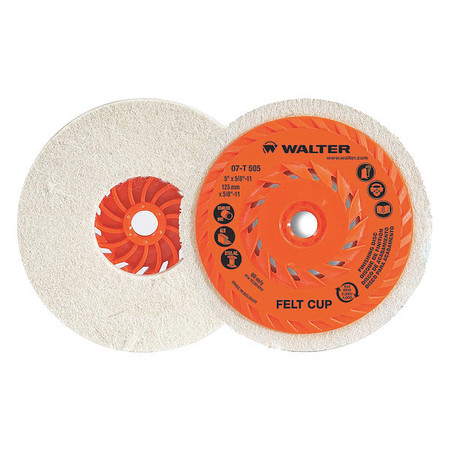 WALTER SURFACE TECHNOLOGIES Finishing Felt Cup Disc, 5"x1/2"x5/8" 07T505