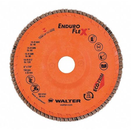 WALTER SURFACE TECHNOLOGIES Flap Disc, T27 6"x7/8" 120gr 15R612