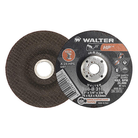 WALTER SURFACE TECHNOLOGIES Grinding Wheel, T27 3"x1/4"x3/8" 08B310