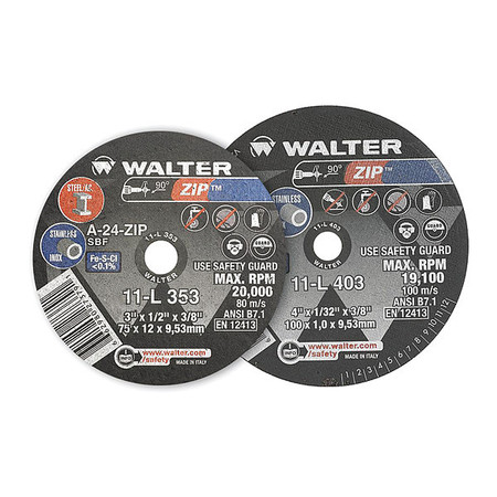 Walter Surface Technologies Cut/Grind Wheel, T1 2"x1/32"x3/8" A-60 11L203