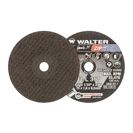 WALTER SURFACE TECHNOLOGIES Cut/Grind Wheel, T1 3"x1/16"x3/8" A-60 11L317
