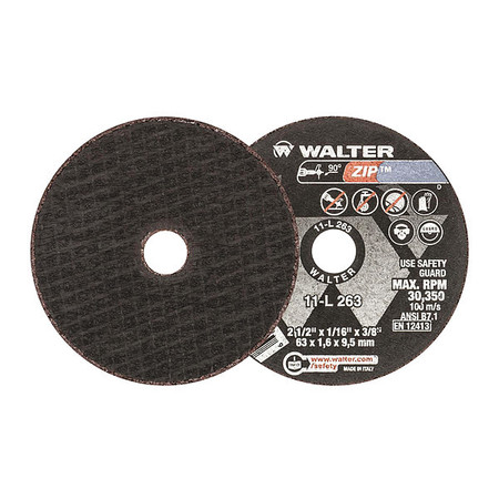 WALTER SURFACE TECHNOLOGIES Cut/Grind Wheel, T1 2.5x1/16x3/8" A-24 11L263