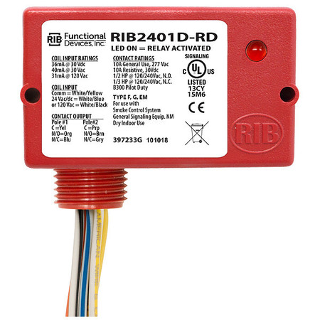 Functional Devices-Rib Enclosed Relay, 10A, DPDT RIB2401D-RD