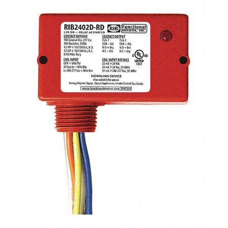 FUNCTIONAL DEVICES-RIB Enclosed Relay, 10A, DPDT RIB2402D-RD
