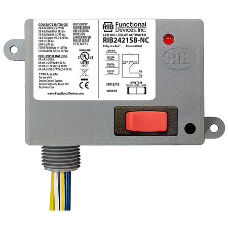 FUNCTIONAL DEVICES-RIB Enclosed Relay, 20A, SPDT-N/C/Override RIB2421SB-NC