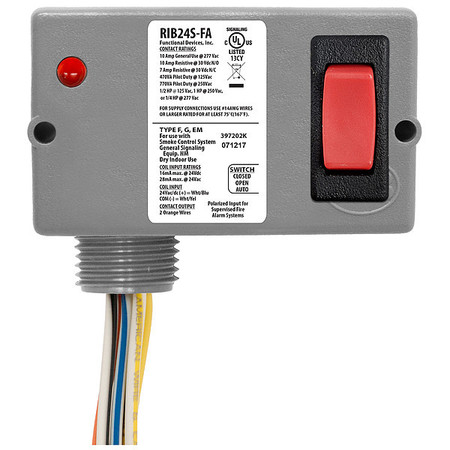 FUNCTIONAL DEVICES-RIB Enclosed Relay, 10A, SPST/Override RIB24S-FA