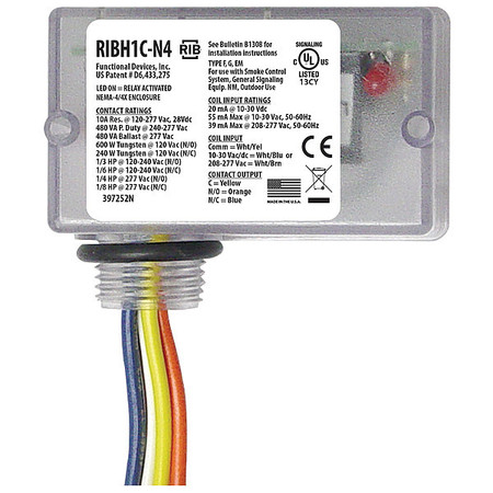 FUNCTIONAL DEVICES-RIB Enclosed Relay, 10A, SPDT RIBH1C-N4