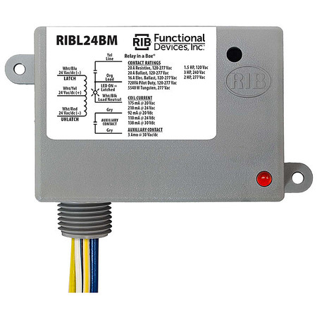 FUNCTIONAL DEVICES-RIB Enclosed Mech Latching Relay, 20A RIBL24BM